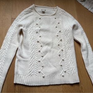 J- crew merino wool blend cream-Knit Pom-Pom Sweater size xs